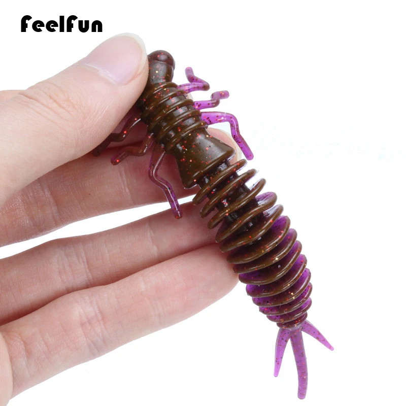 

FeelFun 10pcs/lot Larva Soft Lures Artificial Lures Fishing Larva Worm Silicone Bass Pike Swimbait Jigging Plastic Baits
