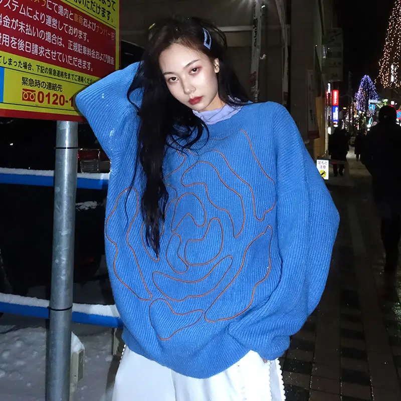 

Europe Plus Size Loose Sweater Knitted Full Sleeve Elegant Small Fresh Casual Geometrical Women Minority Pattern Sweater DMY2843