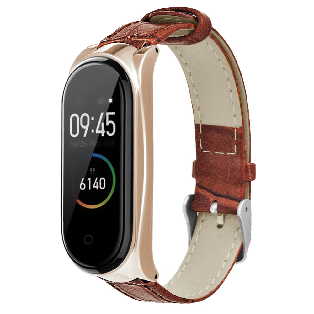 Для Xiaomi mi Band 4/mi Band 3 pu Кожаный ремешок металлическая рамка для mi Band 3 4 умный Браслет из ПУ искусственной кожи ремешок
