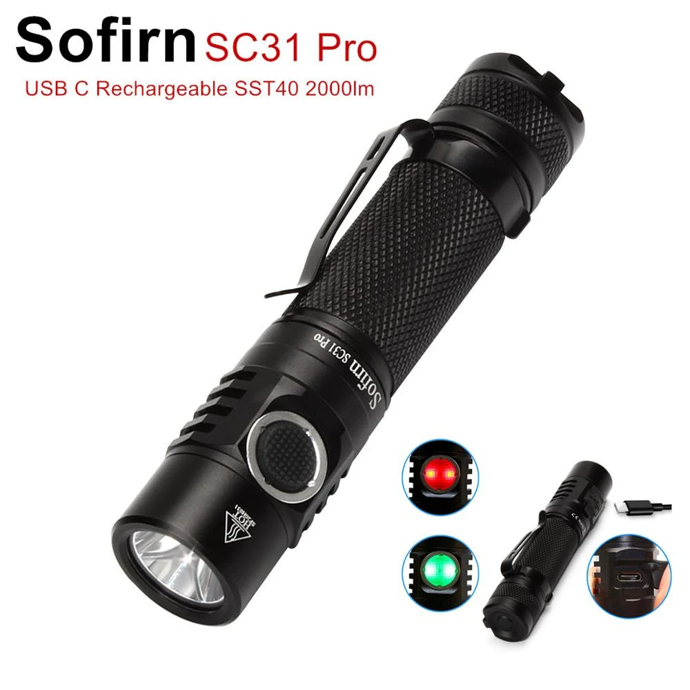 New Arrival Sofirn SC31 Pro Powerful Rechargeable LED Flashlight 18650 Torch USB C SST40 2000LM Anduril