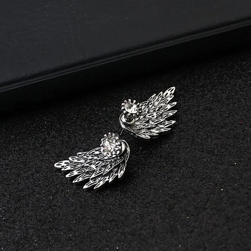 Fashion autumn Women's big cz zircon stud Earrings Black Wings angel Earrings jewelry accessory for Women Gifts