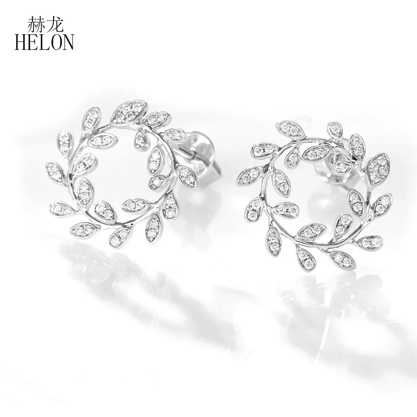 HELON Solid 14k белое золото круглые 0.21ct натуральные Алмазы обручальные свадебные серьги-гвоздики женские Уникальные изысканные модные ювелирные изделия