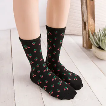 

Women Mid Calf Curling Edge Floral Cotton Casual Print Socks Soft Comfortable Gentle Warm Grip Cute 10 Pairs