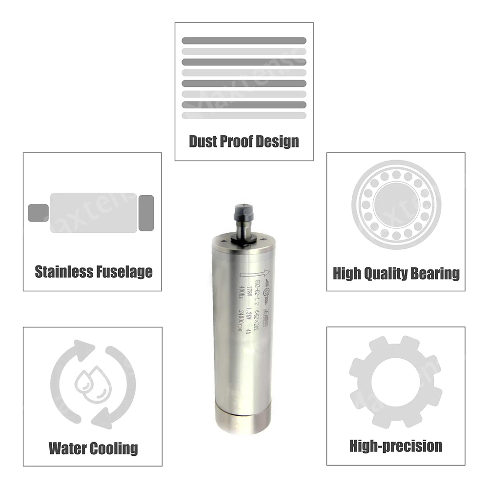 MAXTENSO 1.2KW Water cooled Spindle motor Milling Spindle 24000RPM 36000RPM 60000RPM for Mental Cutting Engraving GDZ62-1.2