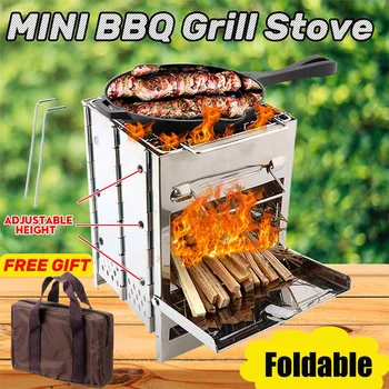 

21x14x14cm Portable Stainless Steel BBQ Grill Adjustable Height Folding Mini Barbecue Patio Outdoor Camping Hiking Home Park