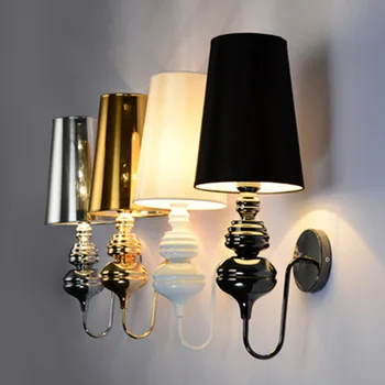 

Gold/Silver/Black/White Cloth shade light Modern Living Room Bedroom Hotel decorate iron Wall Lights