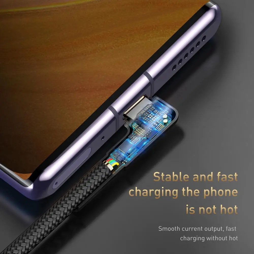 Baseus usb type-C кабель для samsung S10 S9 Typc C кабель Quick Charge 3,0 USB C кабель для huawei Xiaomi 8 7 светодиодный USB зарядный кабель