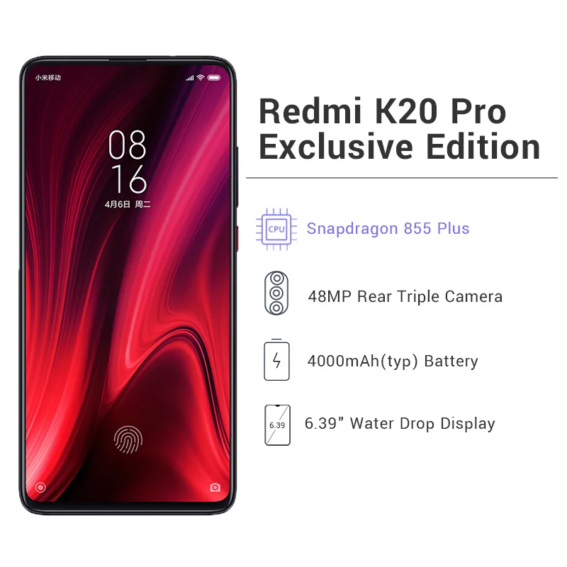 Смартфон Xiaomi Redmi K20 Pro, 8 ГБ, 128 ГБ, эксклюзивный выпуск, Восьмиядерный процессор Snapdragon 855 plus, 4000 мАч, 48мп, тройная камера 6,39 дюйма