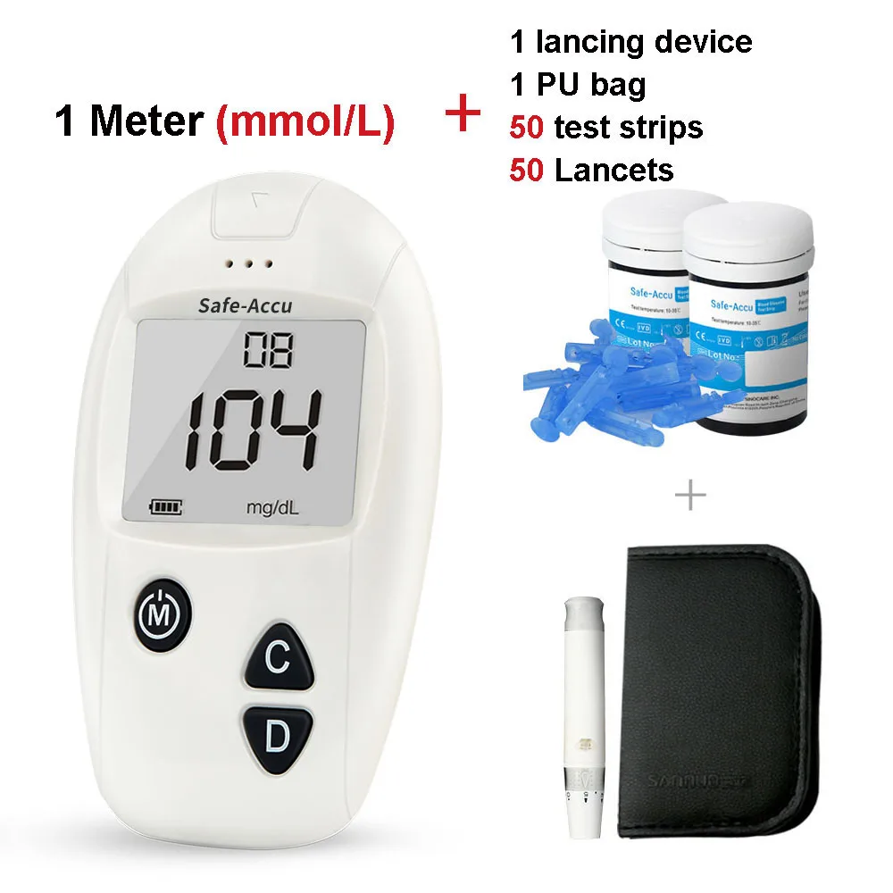 mmol meter kitx50 Sinocare Safe-Accu CE глюкометр в крови глюкометр и тест-полоски иглы сахарный монитор диабетический тестер Домашний медицинский прибор - Цвет: mmol meter kitx50