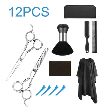 

12pcs Professional Durable Anti-Corrosion Hair Cutting Scissors Barber Thinning Scissors Hair Comb Cape Clips Hairdressing Set