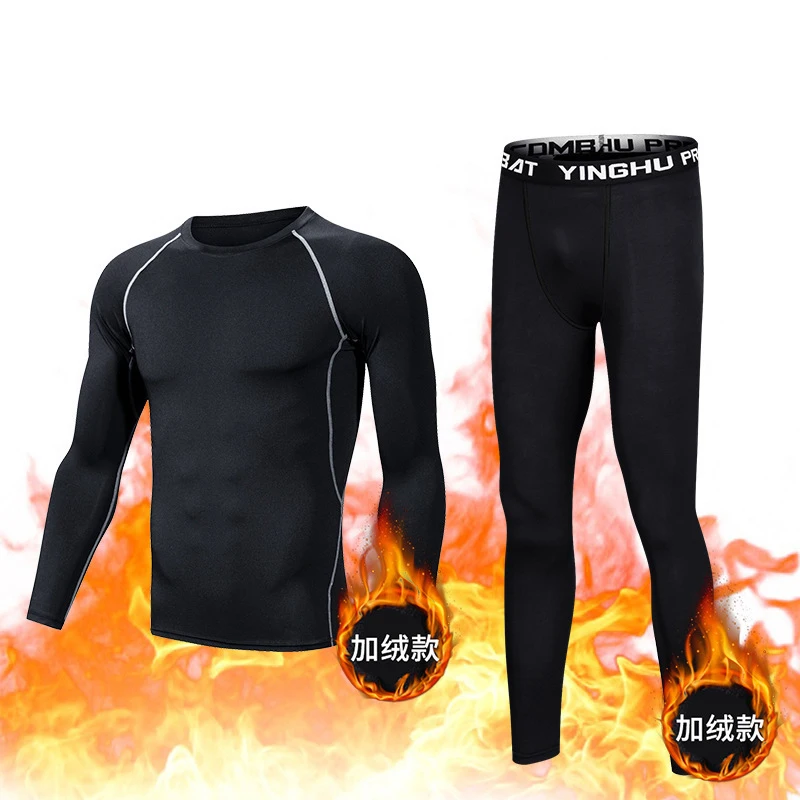 Thermal underwear men Winter Fleece Sport Clothing Tight Long Sleeves Tops Long Johns Male Warm Breathable Undrewear Set Freeshi dry fit men s training sportswear set gym fitness compression sport suit jogging tight sports wear clothes male