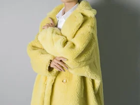 yellow AU1053, Новое поступление, мода, высокое качество, плюшевый мишка, пальто, настоящая овечья шерсть, пальто для русской зимы, удлиненные женские меховые пальто - Цвет: yellow
