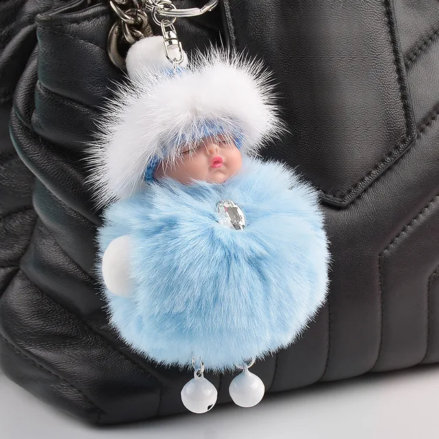 New Pompom Sleeping Baby Keychain Cute Fluffy Plush Doll Keychains Women Girl Bag Keyrings Cars Key Ring Jewelry Gift Porte Cl Key Chains Aliexpress