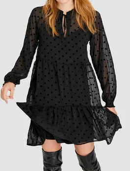 

Polka Dot Chiffon Suit Dress Designer Dresses Runway 2020 High Quality Ruffles V-Neck Puff Sleeve Sexy Dresses Party Night Club