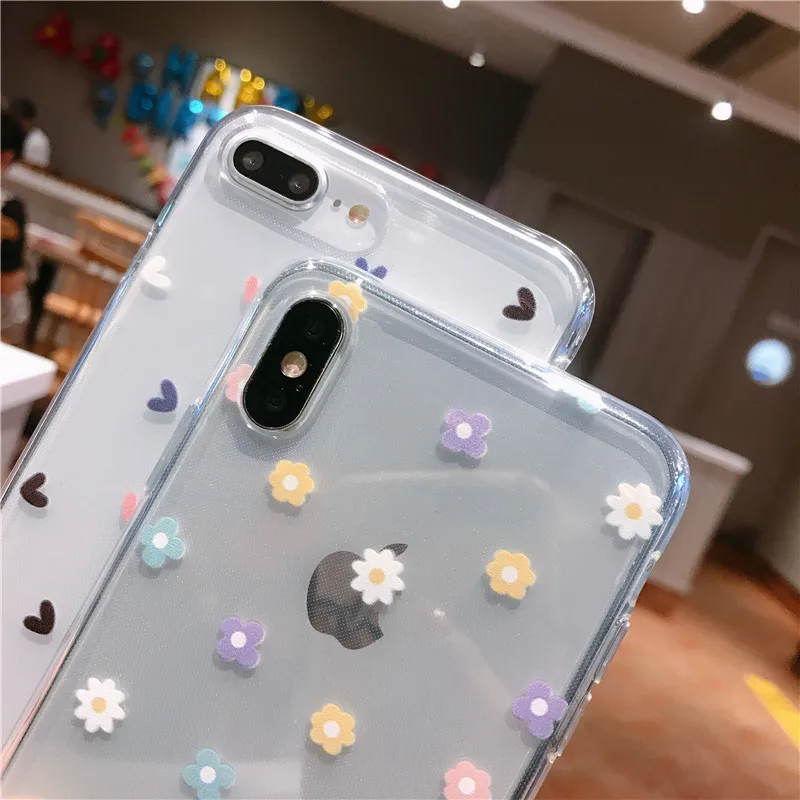 Ottwn для iPhone 11 Pro Max Love Heart Flowers чехол для телефона прозрачный для iPhone XS Max X XR 6 6s 7 8 Plus Модный мягкий чехол-накладка из ТПУ