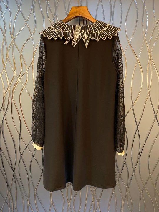 winter new women lapel fight lace sleeve dress strap 1109
