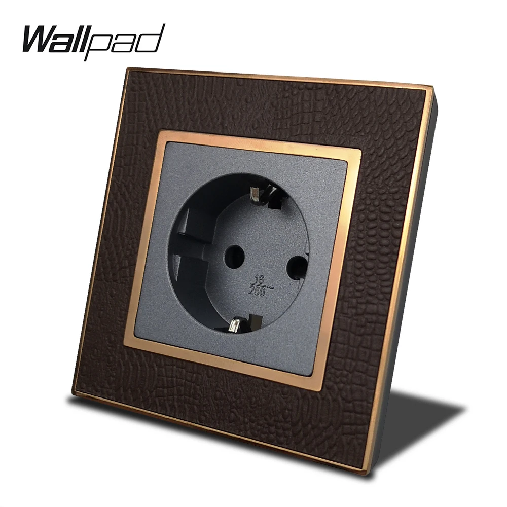 

EU Schuko Socket Wallpad L1 Gold Metal Frame EU Plug Wall Electric Power Outlet Leather Panel