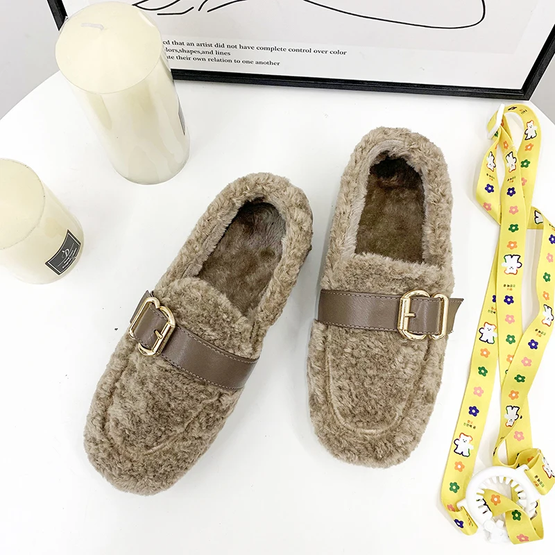 

Autumn winter New fashion women's shoes Peas shoes female version plus velvet Buckle comfortable fur Maternity shoes U12-99