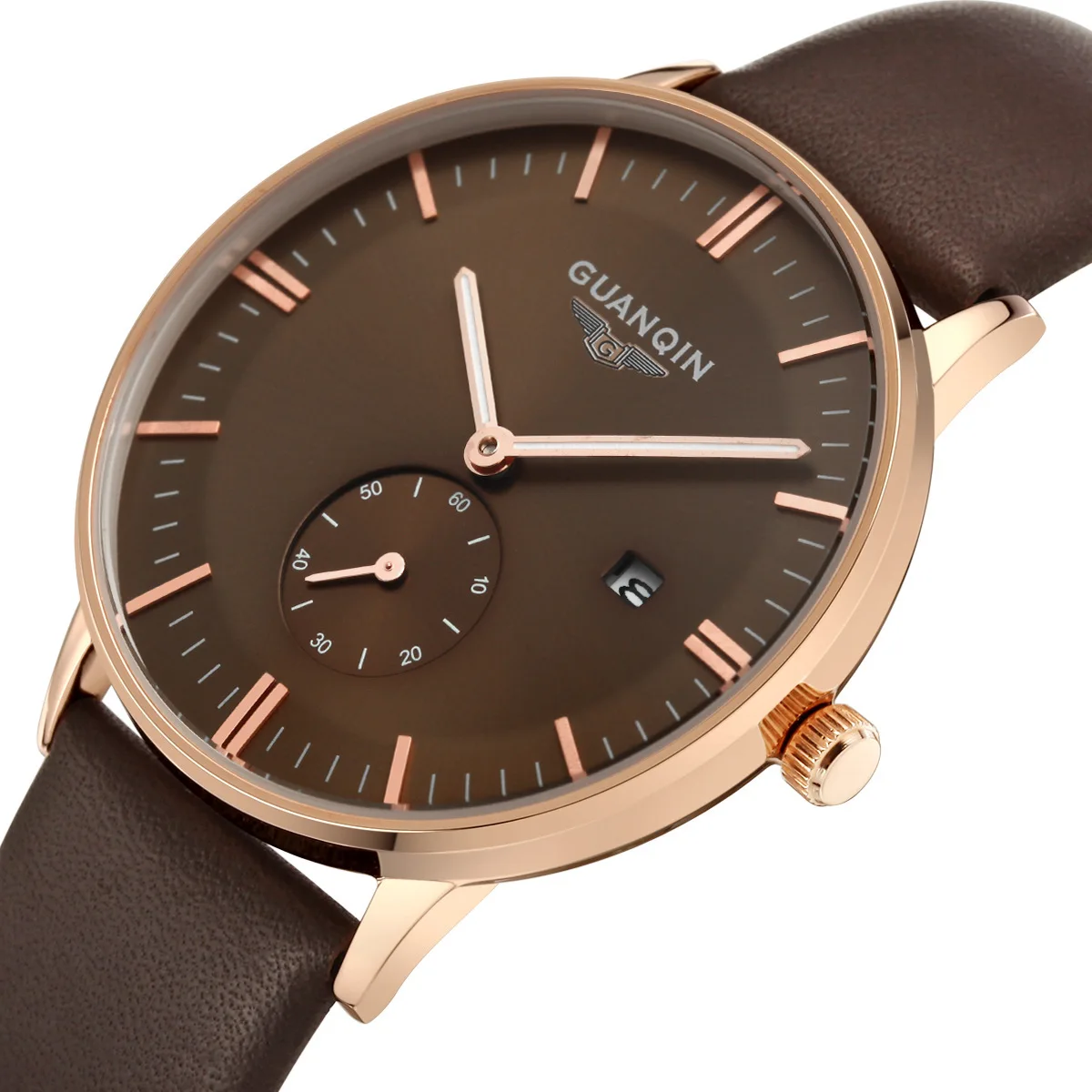 GUANQIN GQ13001 Bauhaus montre homme кожаные кварцевые часы мужские Роскошные Топ брендовые водонепроницаемые наручные часы relogio masculino - Цвет: Серебристый
