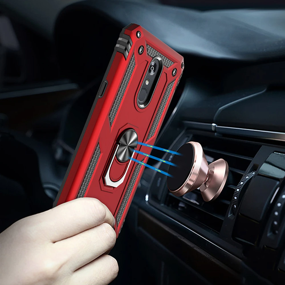 For LG Stylo 4 5 Aristo 2 3 K40 K12 Plus X4 K50 Q60 K10 K30 Military Anti-fall TPU PC Ring Car magnetic Stand Case