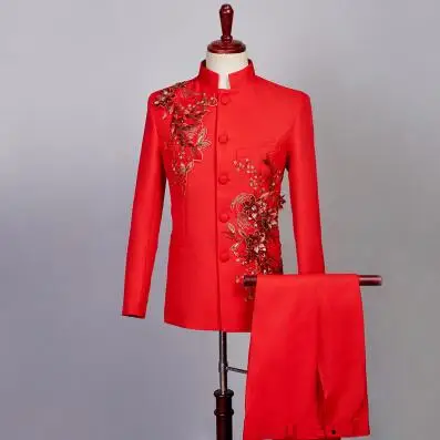 flower Sequin blazer men suit set with pantsfashion mens wedding suits costume singer star style stage clothing formal dress - Цвет: 4