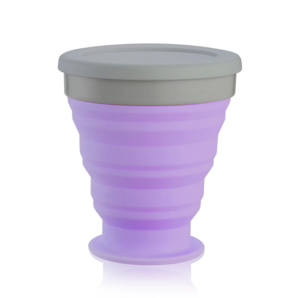 Выдвижные силиконовые складные чашки телескопические складные кофейные чашки открытый стакан для воды - Цвет: Лиловый