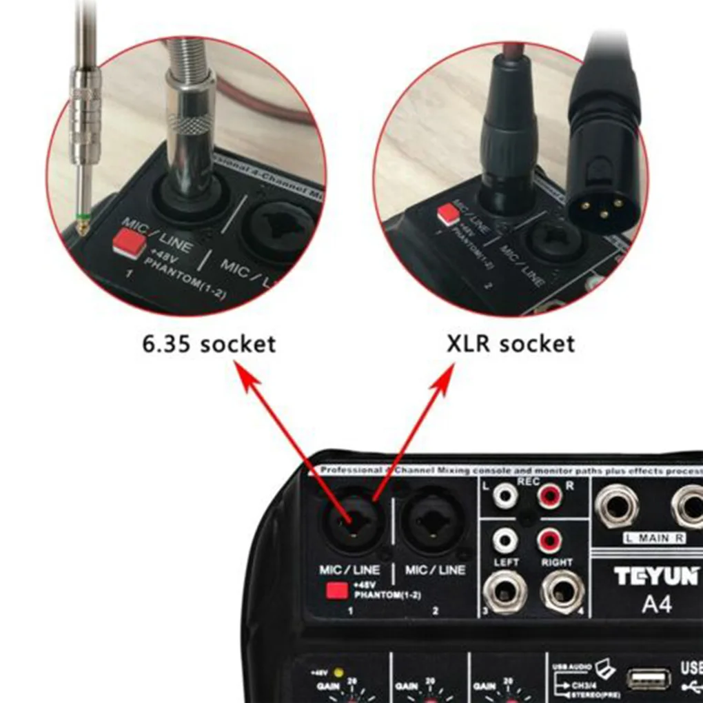 4 Channels Audio Mixer Sound Mixing Console Bluetooth Record Stage Meeting Live Broadcast Suppplies EU/US Plug