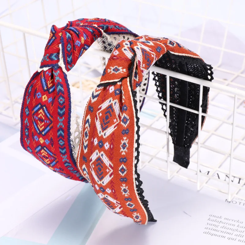 South Korea Dongdaemun Import Celebrity Style High Quality National Wind Embroidered Fabric Hipster Hair Bands Knot Pressure Hea