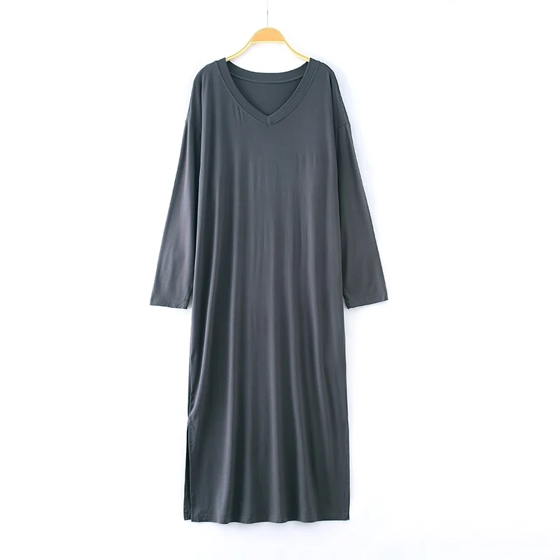Dark Gray Женское ночное платье для беременных женщин, свободное модальное платье для сна, однотонное платье с длинными рукавами, длинное платье большого размера на 48-90 кг - Цвет: Dark Gray
