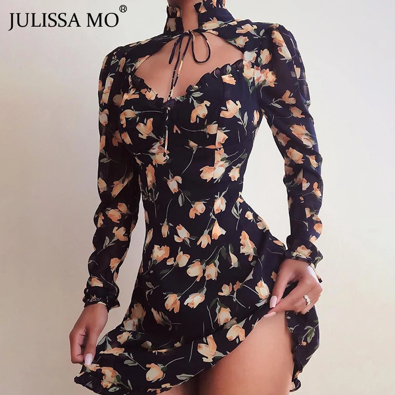 Женское винтажное платье JULISSA MO с цветочным принтом и высоким воротником на