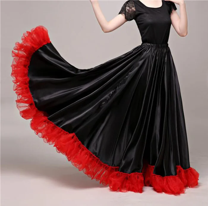 Танец фламенко юбка Золотой испанский танцевальный костюм для женщин Vestido фламенко 360-720 градусов плюс размер