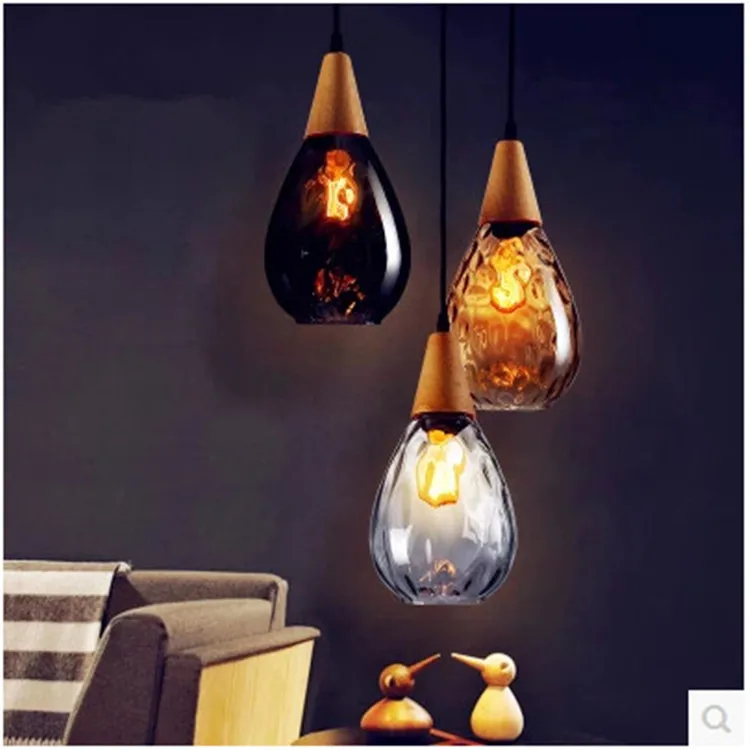 

Cross Border Supply of Goods Solid Wood Glass Small Droplight Modern Style Restaurant Chandelier