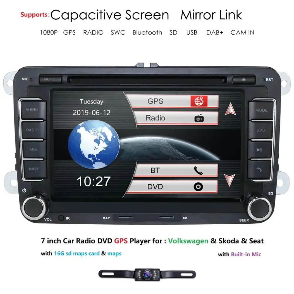 Ossuret 7 "2 din Автомобильный dvd-радиоплеер для VW/Golf/Passat/POLO/Tiguan/Skoda/Fabia/Rapid/Seat/Leon gps Авторадио MirrorLink Cam-in