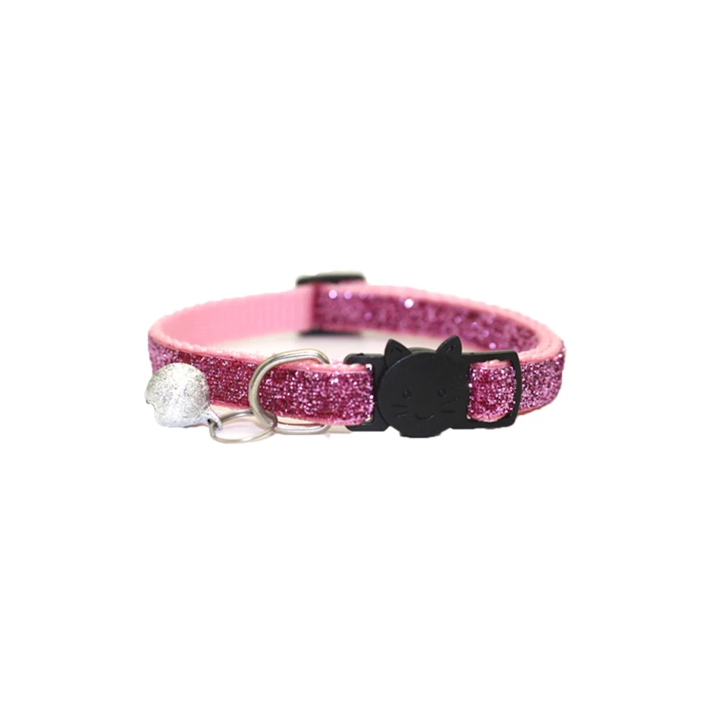 Pink Однотонный тканевый ошейник для собак 19-32 см регулируемый ошейник для кошек с колокольчиком Блестящий Матовый ошейник для собак кошек щенков - Цвет: Pink