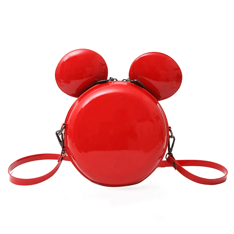 

Shiny PU Leather Mikey Casual Single Shoulder Bag Fashion Small Round Bag Mini School Bag for Girls Multipurpose