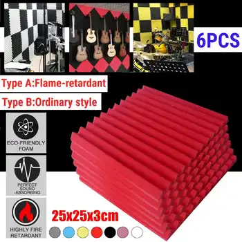 

6pcs Studio Acoustic Soundproof Foam Sound Absorption Treatment Panel Tile Wedge Protective Flame Retardant Sealing Strips