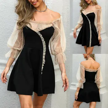 

Women Formal Lace Off Shoulder Midi Dress Evening Party Cocktail Dress Fashion Casual Sexy Slim High Waist Beachwear Mini Dress