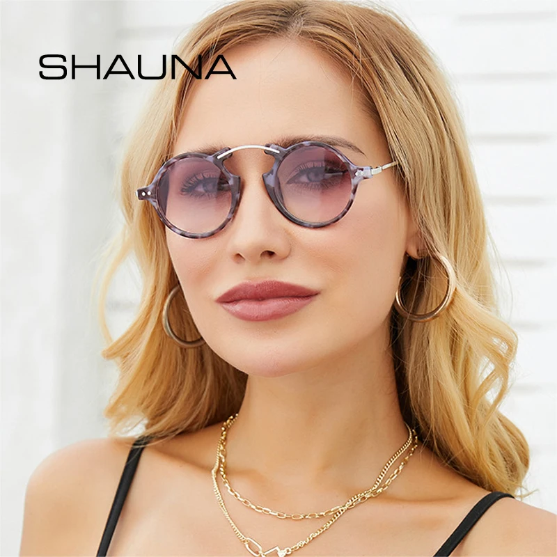 SHAUNA Retro Steampunk Round Women Sunglasses Fashion Rivets Decoration Shades UV400 Men Trending Punk Leopard Sun Glasses | Аксессуары