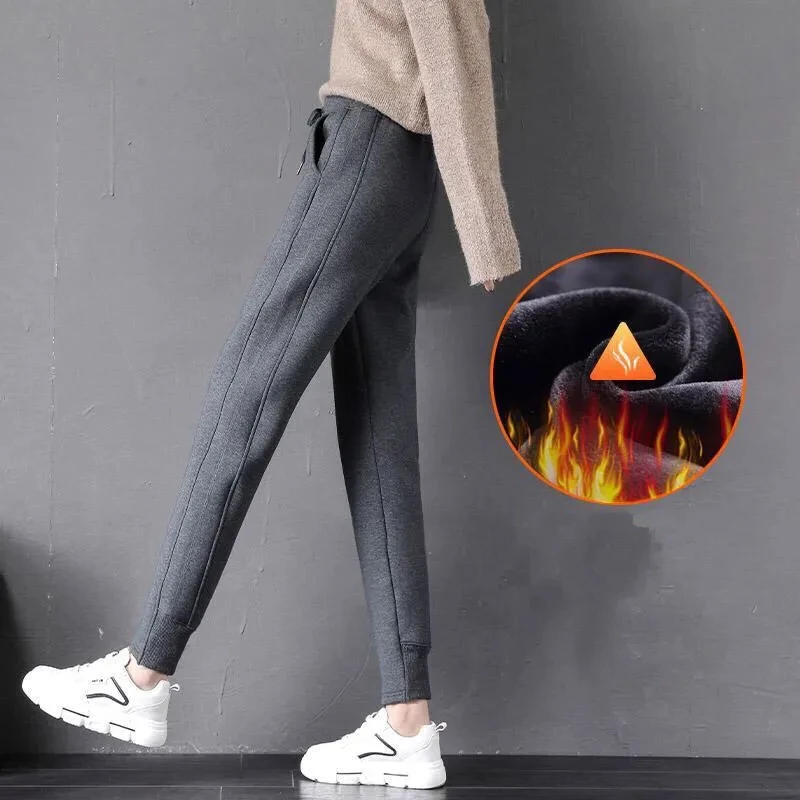 High Waist Drawstring Lamb Harem Pants Women Warm Thick Winter Trousers Casual Stretch Sweatpants Loose Velvet Jogger Pants 2XL