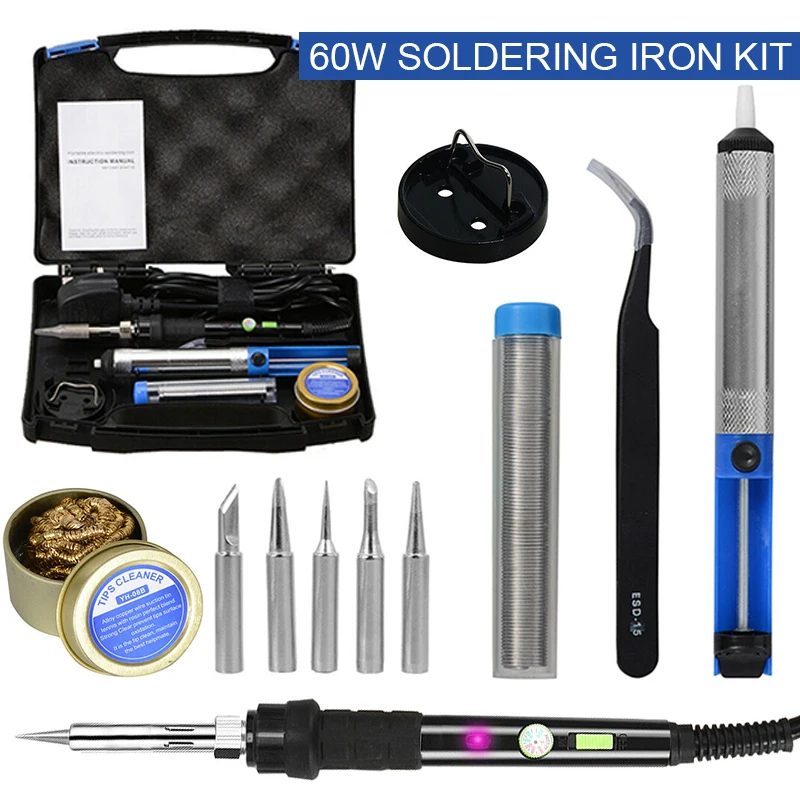 

220V 60W Adjustable Temperature Soldering Iron Kit CE Approved 12 in 1 Electric Solder Iron Welding DIY Repairing Tool Kit