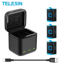TELESIN Battery 1750 mAh for GoPro Hero 10 3 Ways LED Light Battery Charger TF Card Battery Storage For GoPro Hero 9 Accessories
