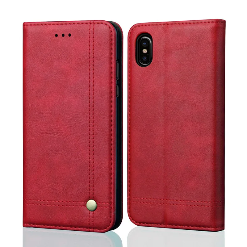 Чехол для Iphone X XS 11 Pro Max XR, Винтажный Классический кожаный флип-чехол для Iphone 11 Pro 8 7 Plus, чехол-подставка для карт, чехлы для телефонов - Цвет: Красный
