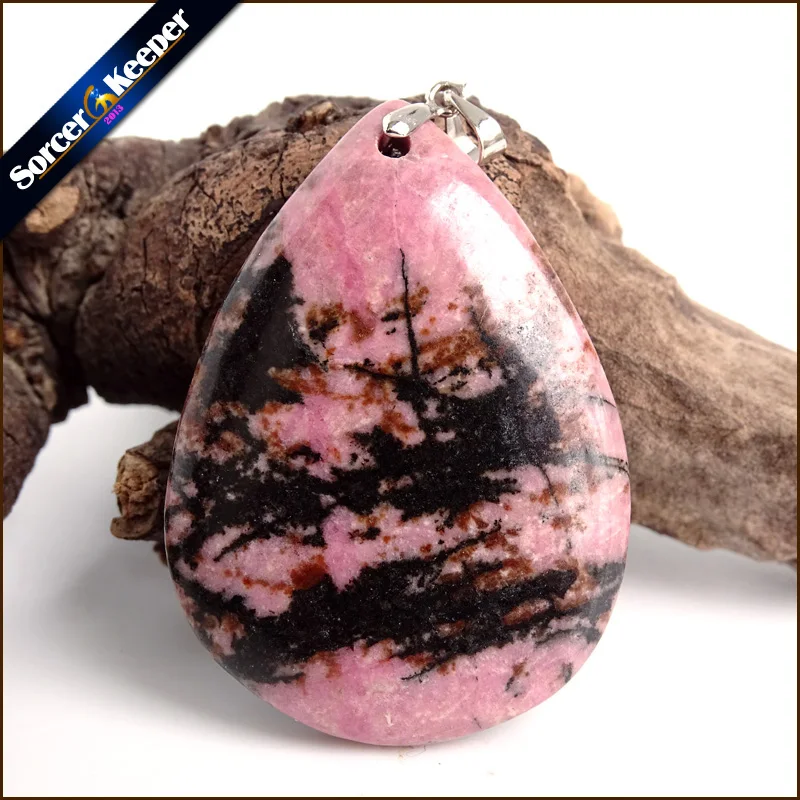 Natural Stone Real Rhodonite Stone Bijoux Vintage Diy Beads Pendant Costume Jewellery Women's Charm Necklace with Gift Box ZS433