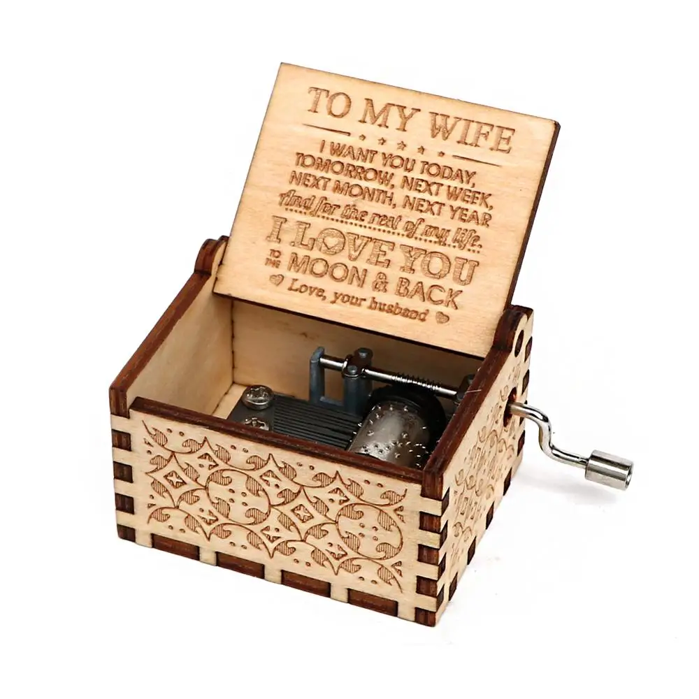 Antique Carved Wooden Hand-Cranked Music Box DIY Wedding Gifts Birthday Gift Christmas Gifts To My Daughter/Son Private Customze music box