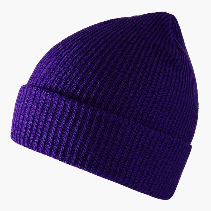Унисекс шапочка осень зима женская мягкая теплая вязаная шапка мужская женская мягкая вязаная шапка для мужчин и девочек одноцветная модная шапка в стиле хип-хоп - Цвет: dark purple