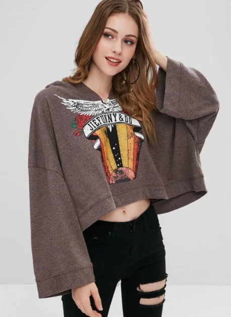 

Women Cropped Hoodies Loose Long Sleeve Hoody Sweatshirts Trackuist Hip Hop Casual Short Overcoats Tops Clothing Autumn Spring