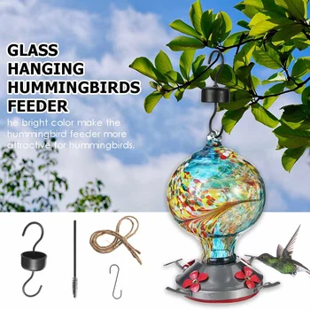

Tree Hanging Glass Bird Feeder Food Dispenser Container Pet Bird Feeding Supplies Outdoor Wild Garden Yard Decoration