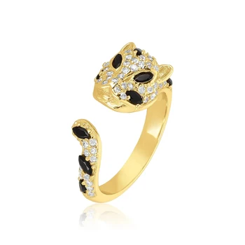 

Fashion Punk Rock Special Leopard Head Ring for Women Exaggerated Personality Animal Gold color ring Statement