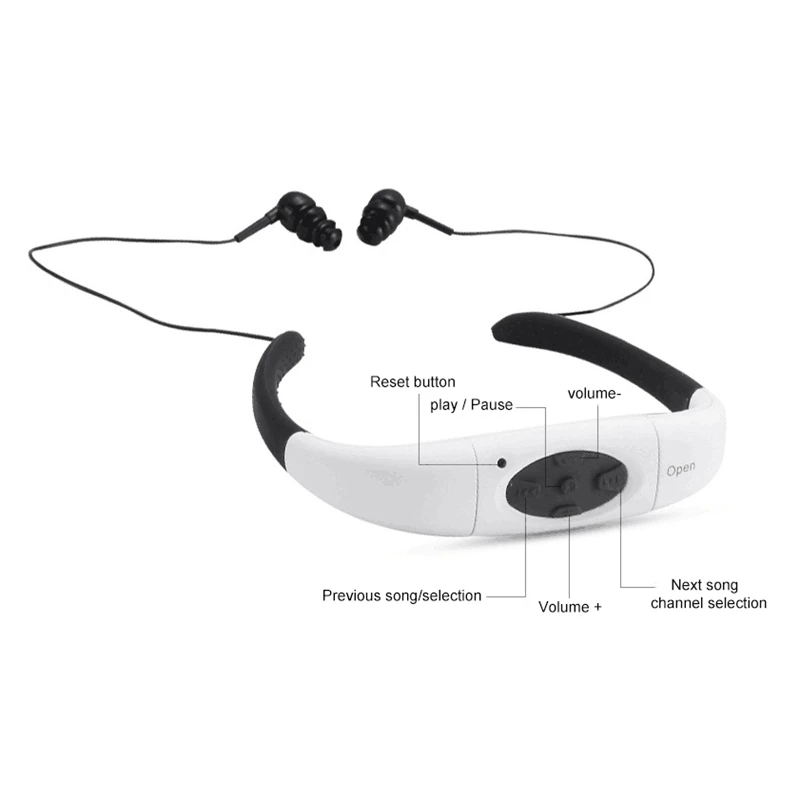 8Gb Waterproof Swimming Surf Diving Sports Headset Mp3 Player Fm Radio