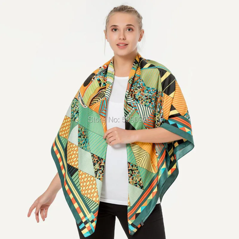 

2020 Модный Шелковый атласный шейный платок для женщин хиджаб с принтом шарфы женские 130x130 см квадратные шали и палантины шарфы для Lad